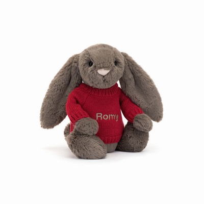 Jellycat Bashful Truffle Bunny with Red Jumper USA | 64738MHCY